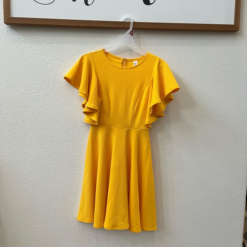ROMWE Women's Yellow Stretchy A-Line Skater Party Cocktail Dress Size XS